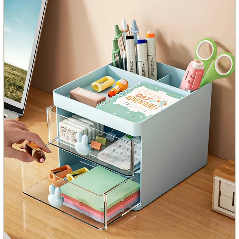 Premium white makeup organizer with transparent drawers on vanity